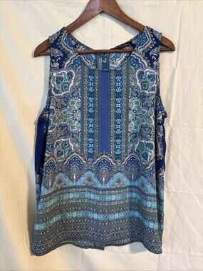 Ava Christine Blue Green Paisley Boho Lightweight Top Tank Size Large